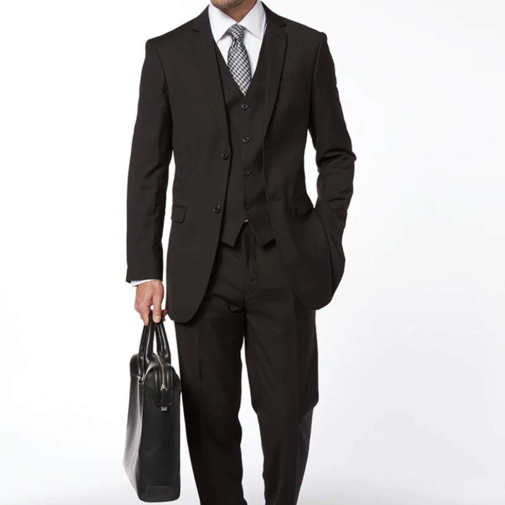 3pc Slim Fit Solid Color Suit (Black)